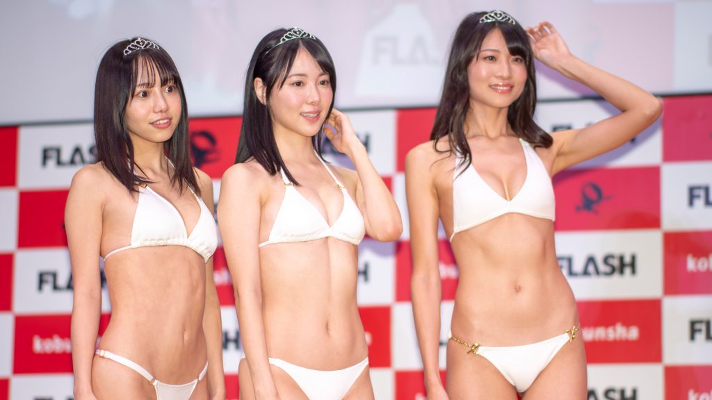 「ミスFLASH2023」グランプリ発表会見より弓川いち華、橘舞、井上晴菜