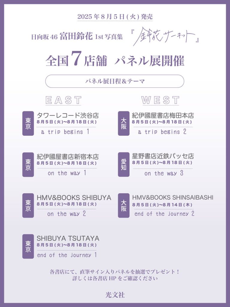 富田鈴花の1st写真集『鈴花サーキット』(光文社)パネル展実施店舗