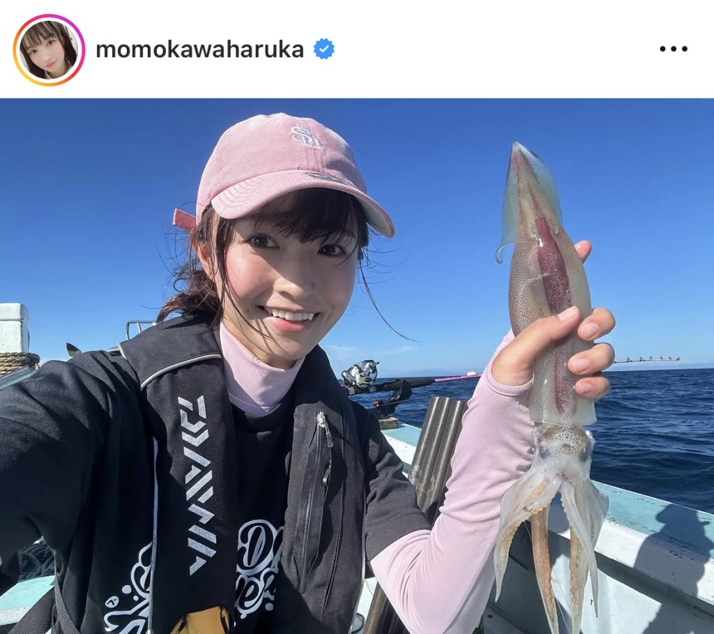 釣り上げたスルメイカとのツーショット