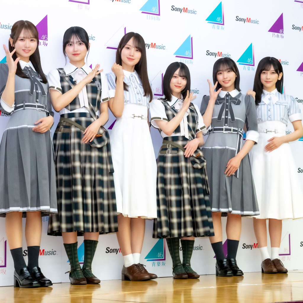 「青葉坂46オーディション プロモーション」取材会に出席した上村ひなの、的野美青、賀喜遥香、森田ひかる、大野愛実、池田瑛紗